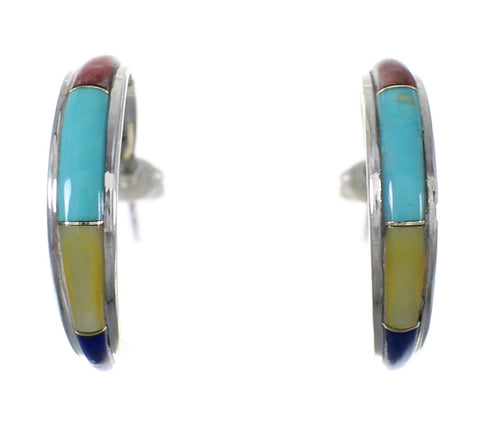 Silver Southwest Multicolor Post Hoop Earrings QX72487